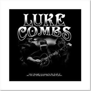 luke combs - black and white Posters and Art